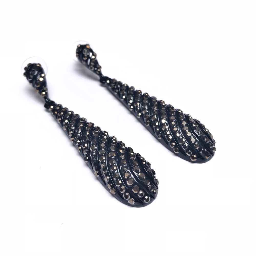 Black and antique silver teardrop earrings